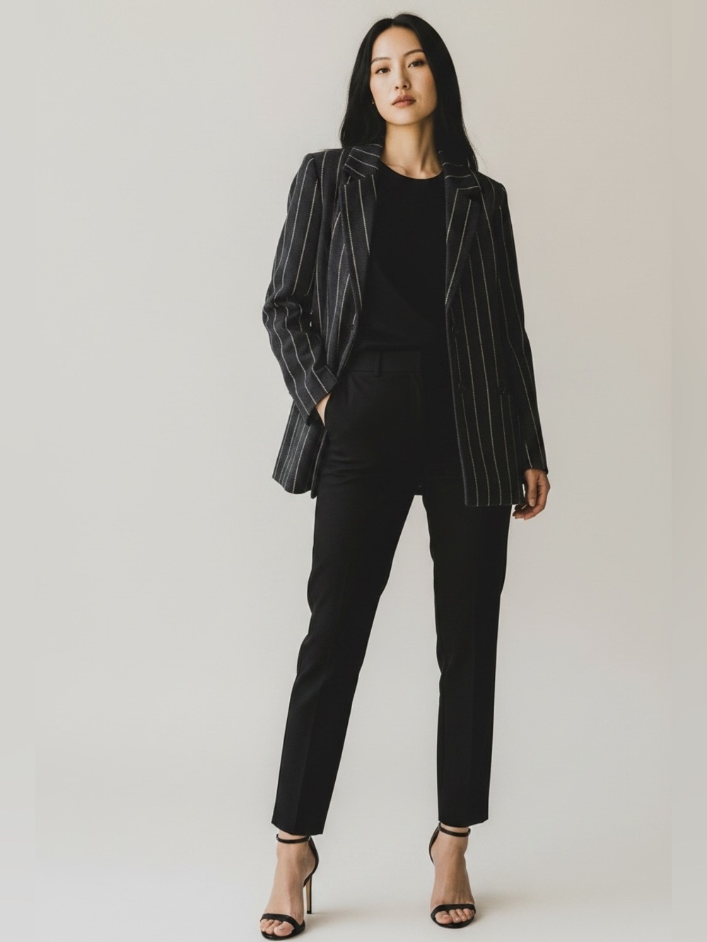 Italian Striped Tailored Black Women's Blazer Jacket - Picture 10 of 10